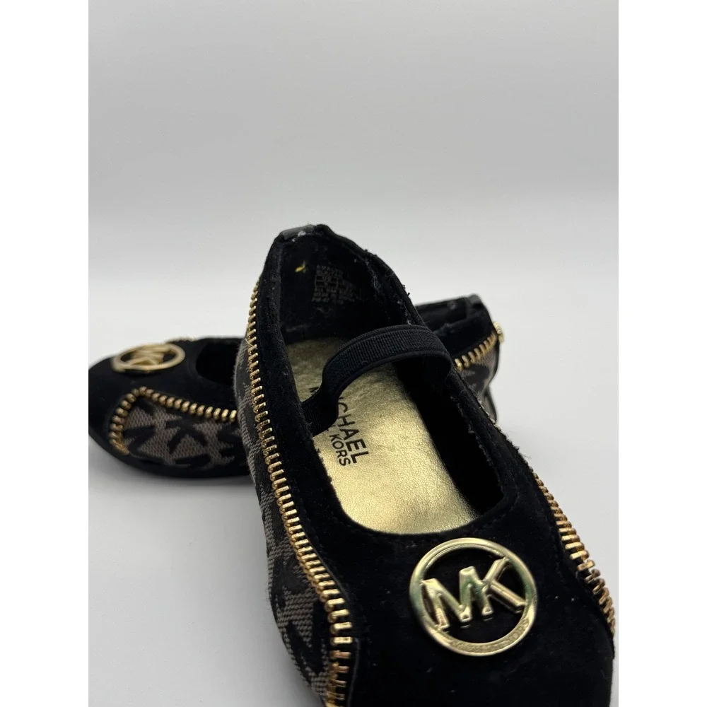 Michael Kors Girls Baby Emalyn BLACK & Gold Ballet Flats Sz 6 Without Box